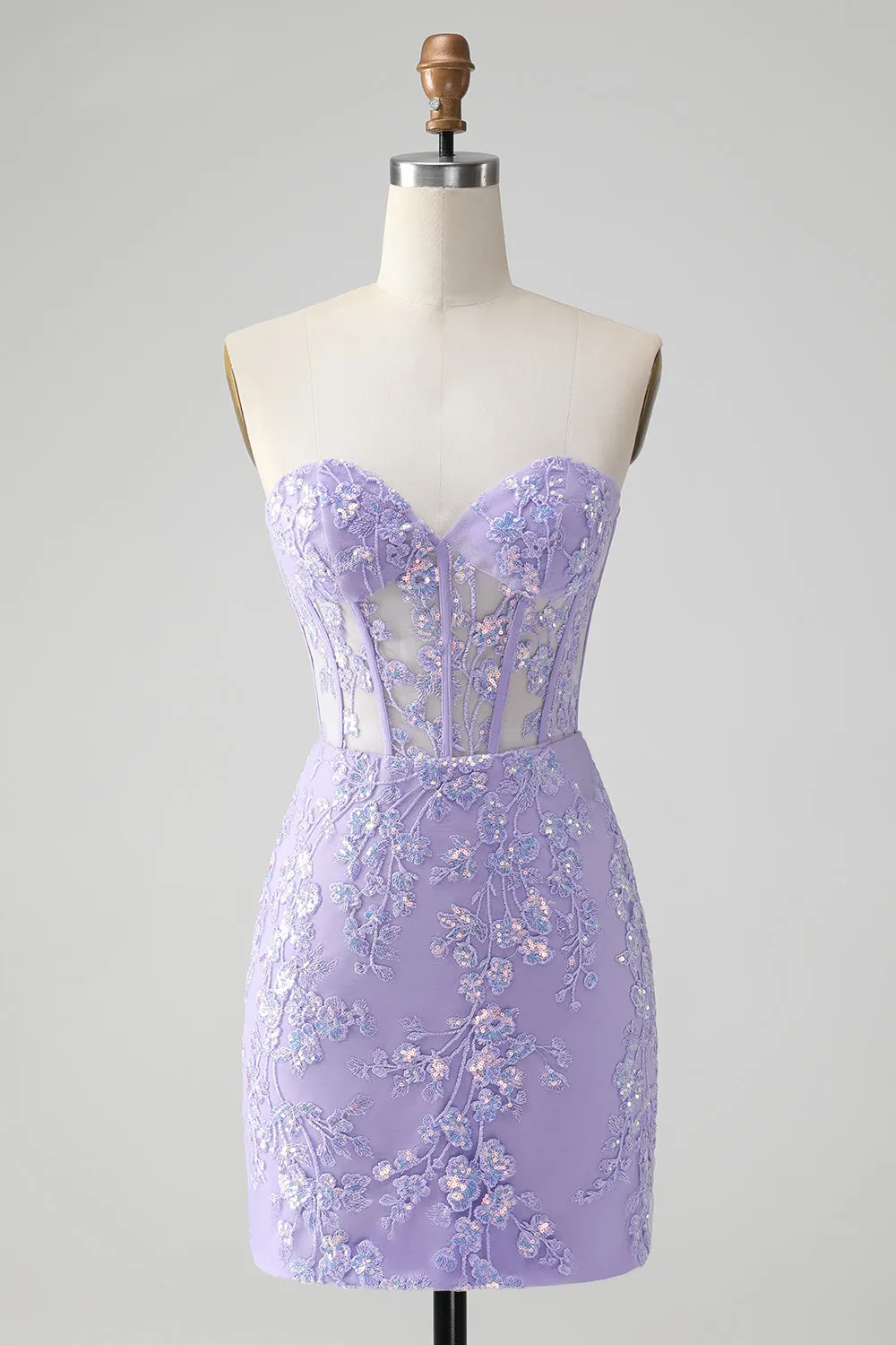 Classy Fuchsia Bodycon Strapless Corset Short Homecoming Dress with Sequins