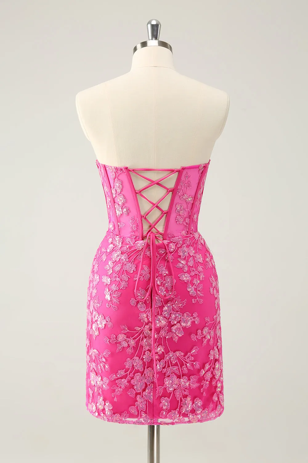 Classy Fuchsia Bodycon Strapless Corset Short Homecoming Dress with Sequins
