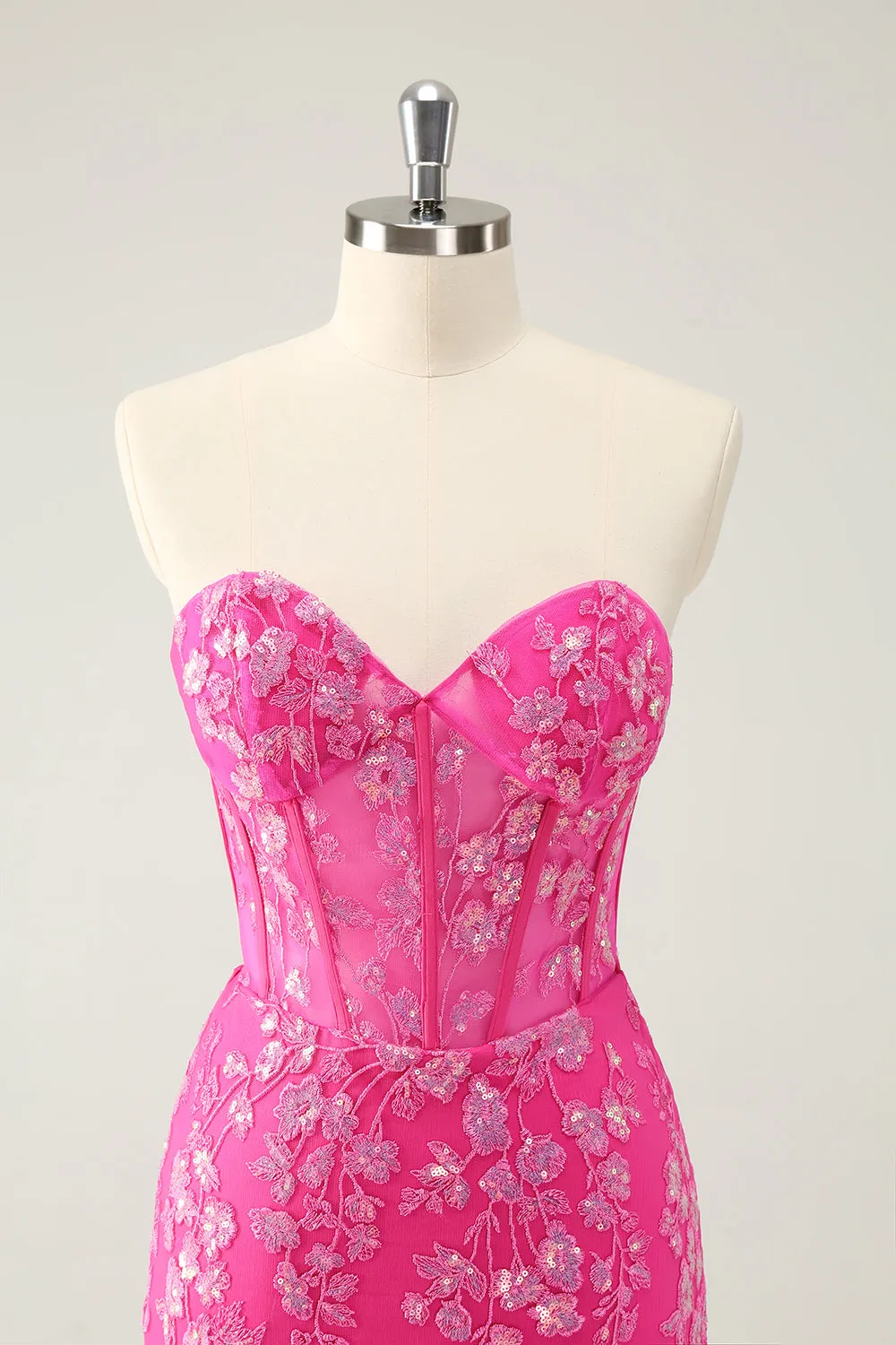 Classy Fuchsia Bodycon Strapless Corset Short Homecoming Dress with Sequins