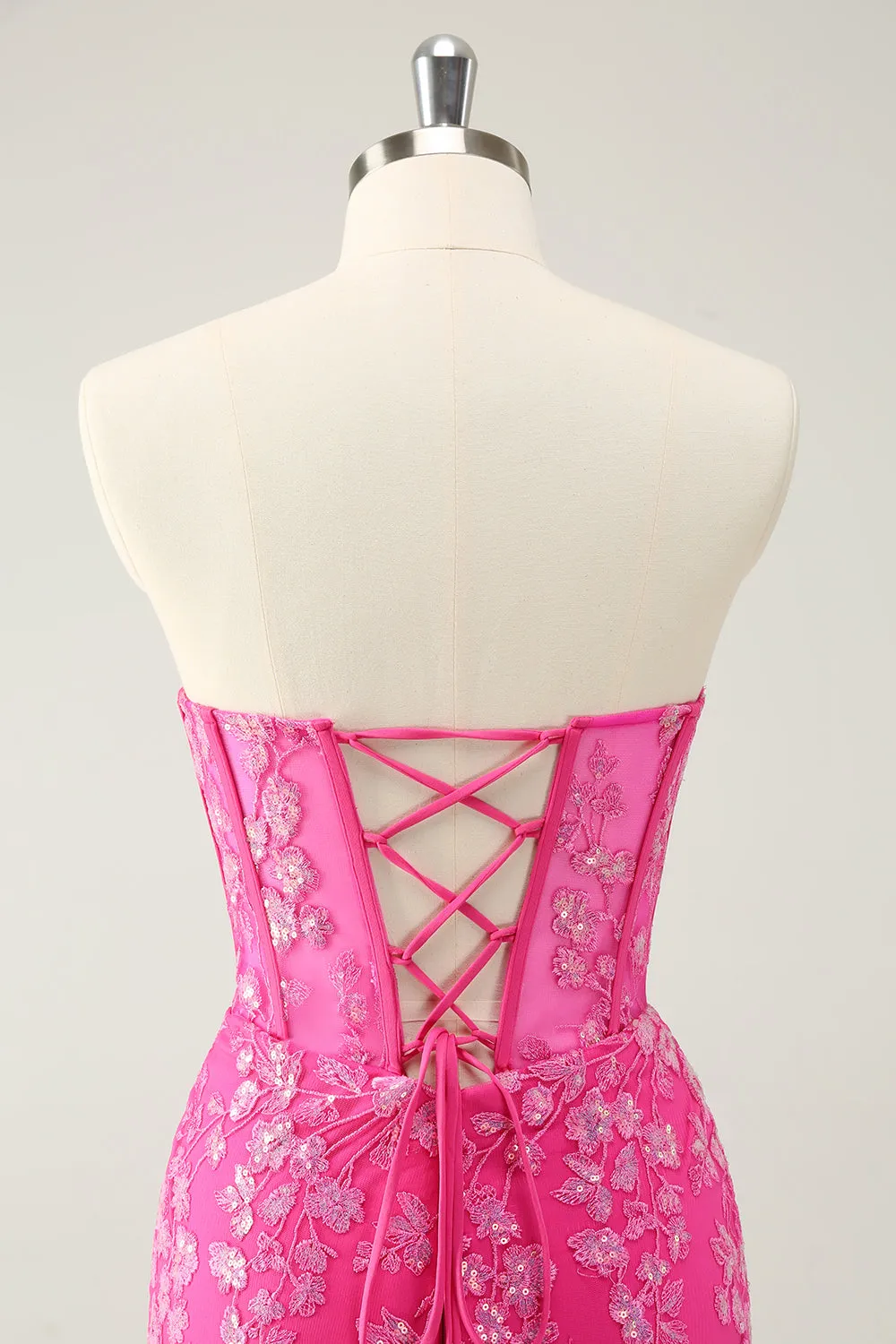 Classy Fuchsia Bodycon Strapless Corset Short Homecoming Dress with Sequins