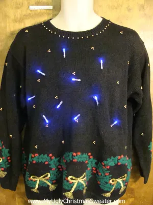 Crazy 2sided Wreaths Christmas Sweater with Lights