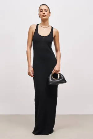 Crochet Knit Racer Maxi Dress - Black