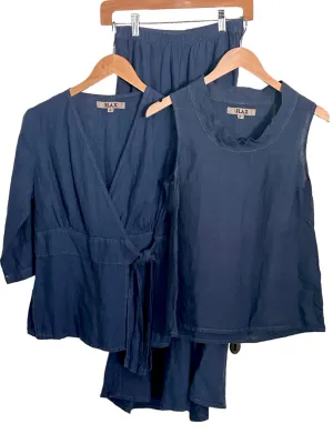 Dark Autumn Steel Blue Linen Skirt Set