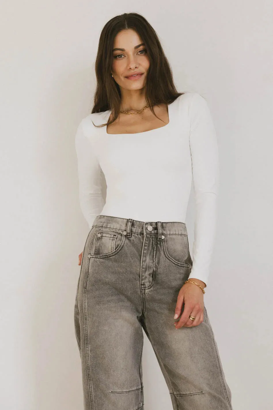 Demi Square Neck Bodysuit in White