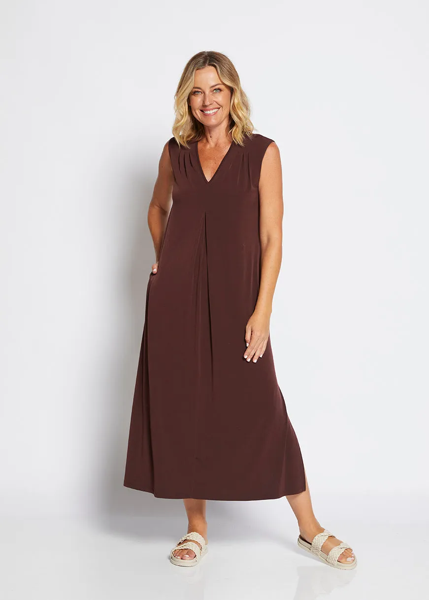 Divine jersey V neck maxi dress in Chocolate