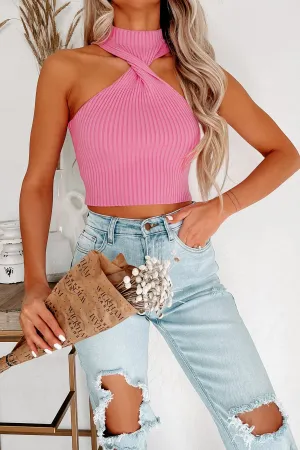 Don't Overthink It Twisted Halter Neck Crop Top (Berry)
