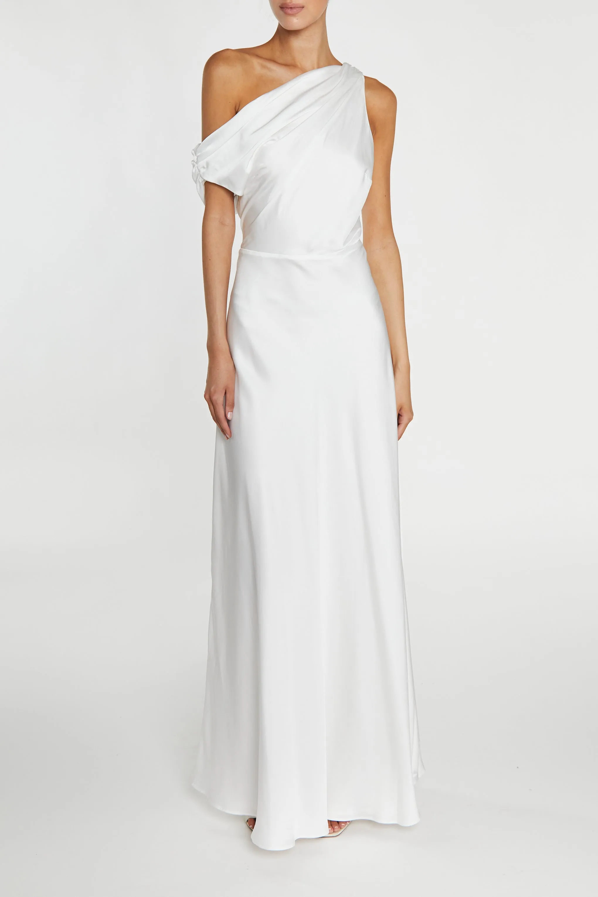 Elora White Asymmetric Cowl-Neck Maxi Dress