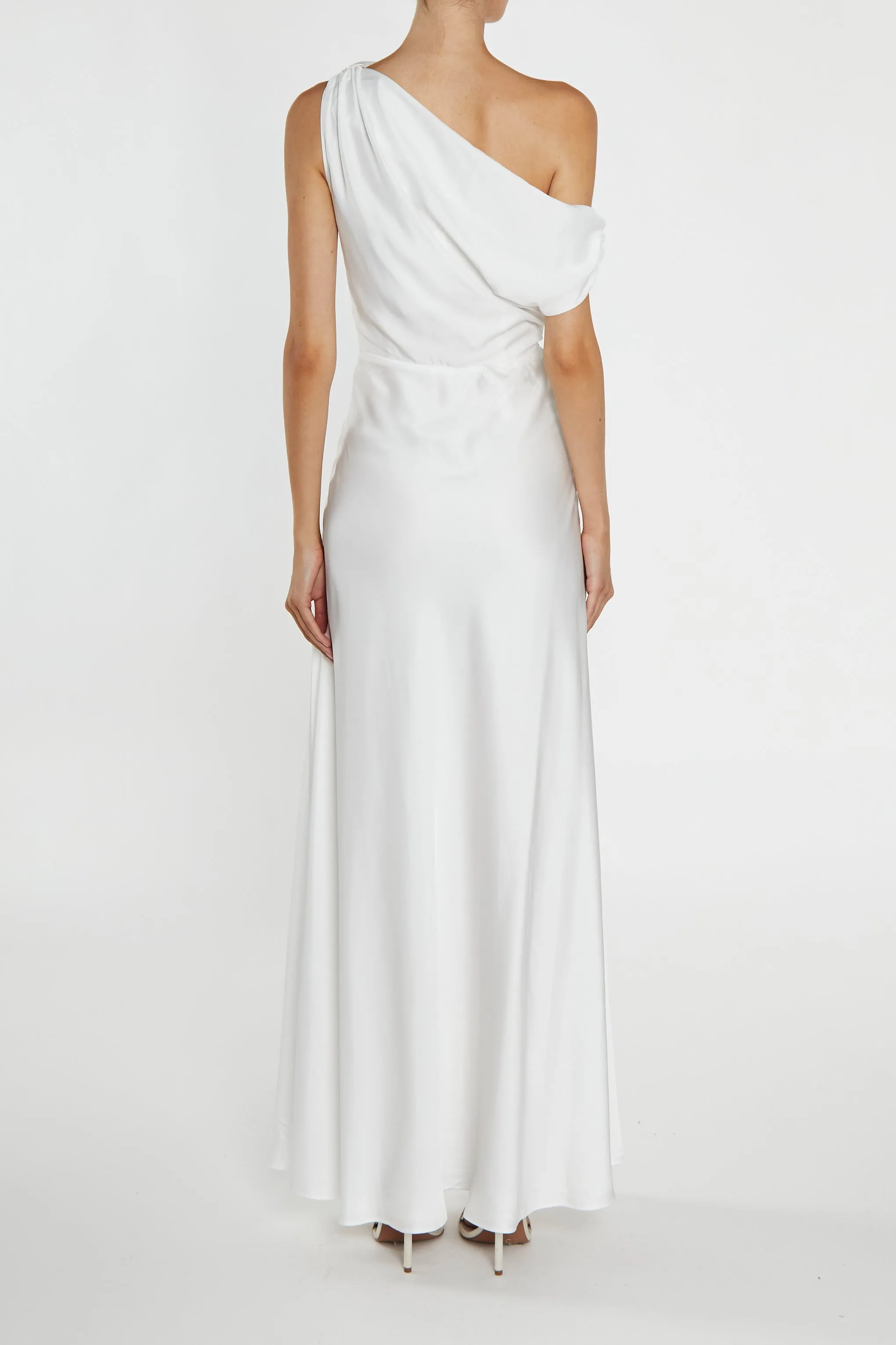 Elora White Asymmetric Cowl-Neck Maxi Dress