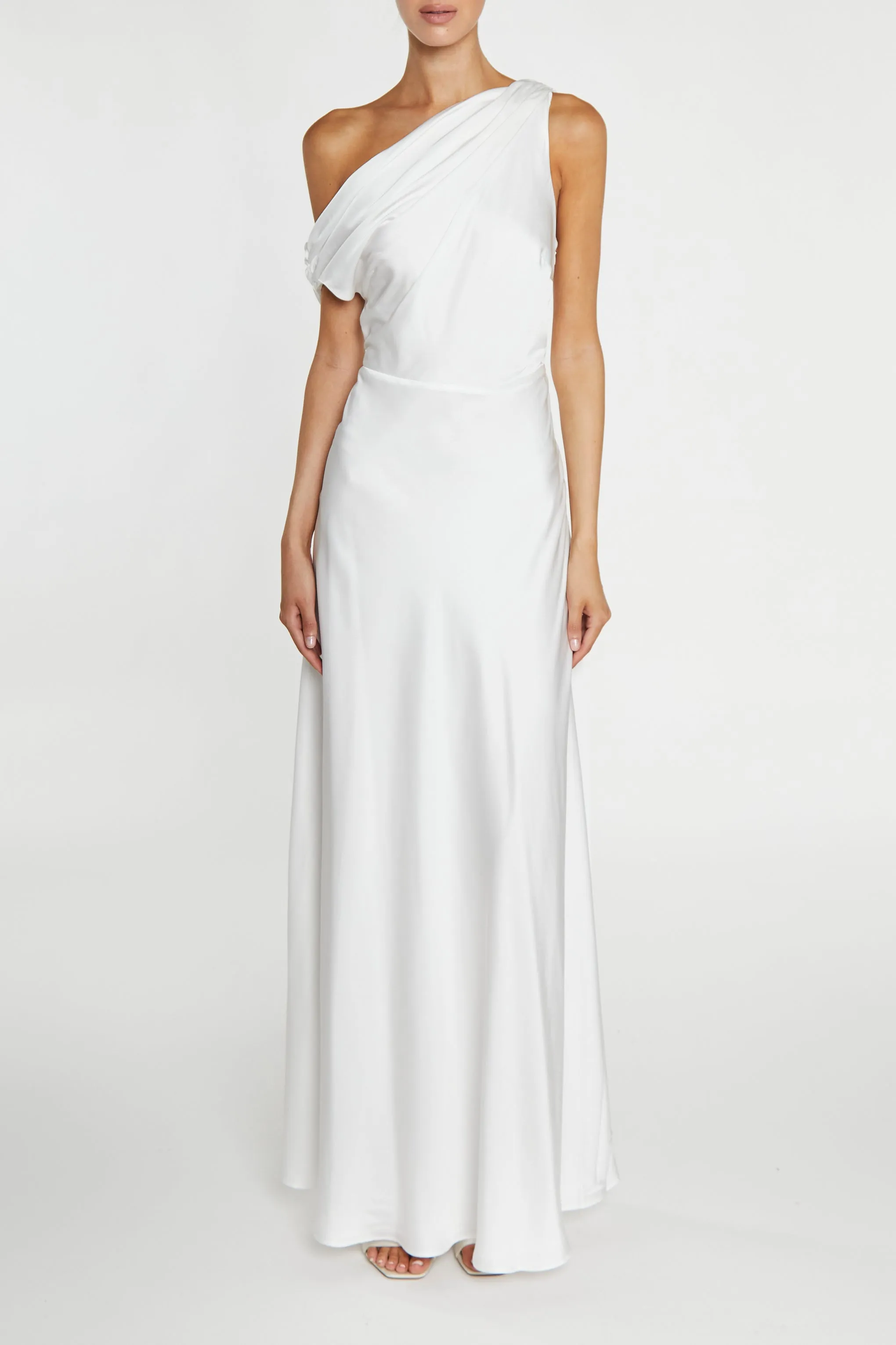 Elora White Asymmetric Cowl-Neck Maxi Dress
