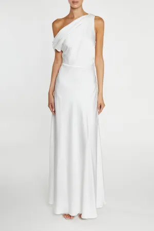 Elora White Asymmetric Cowl-Neck Maxi Dress