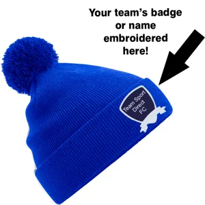 EMBROIDERED POM POM BEANIE ROYAL