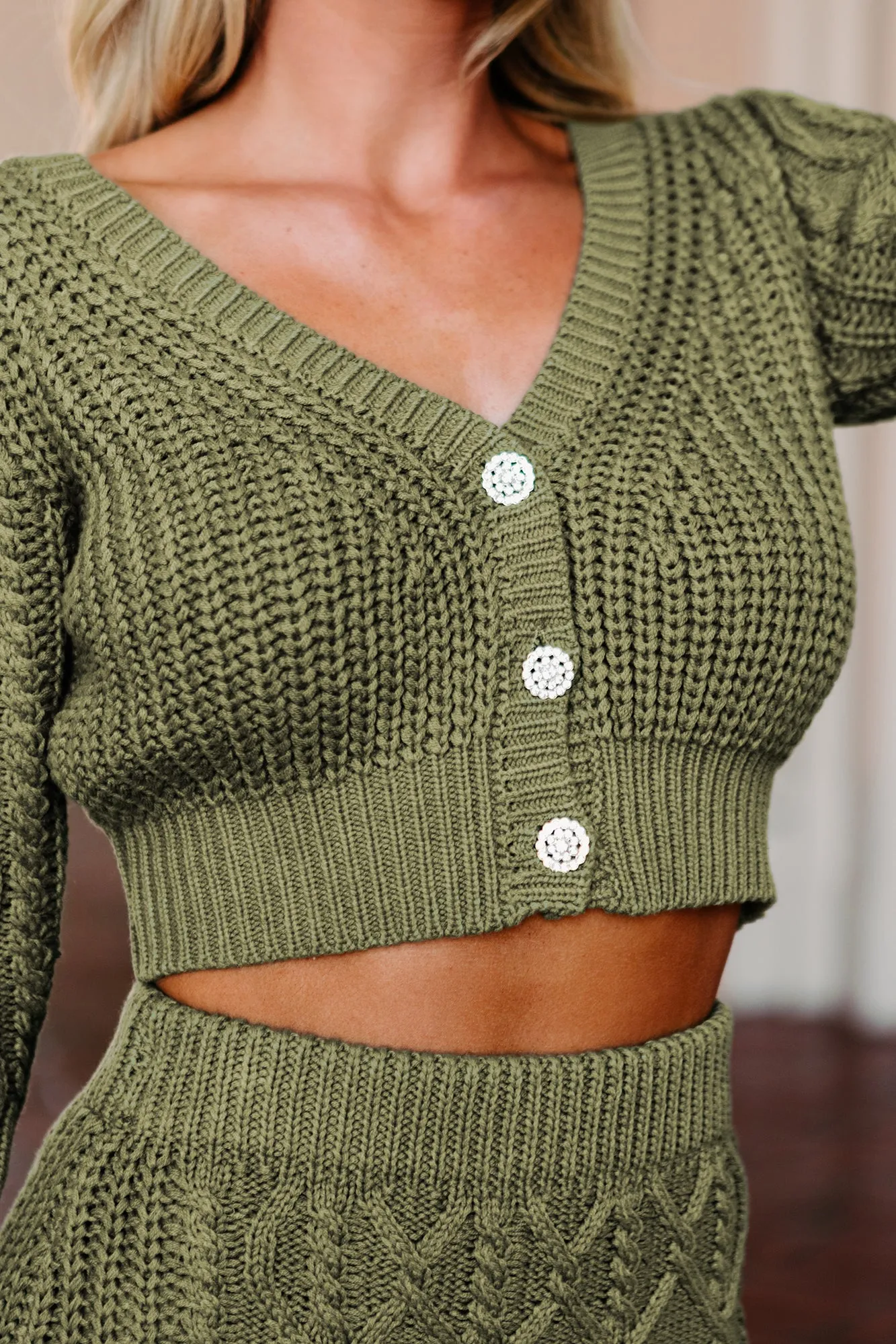 Finding Fulfillment Cable Knit Cardigan & Skirt Set (Olive)