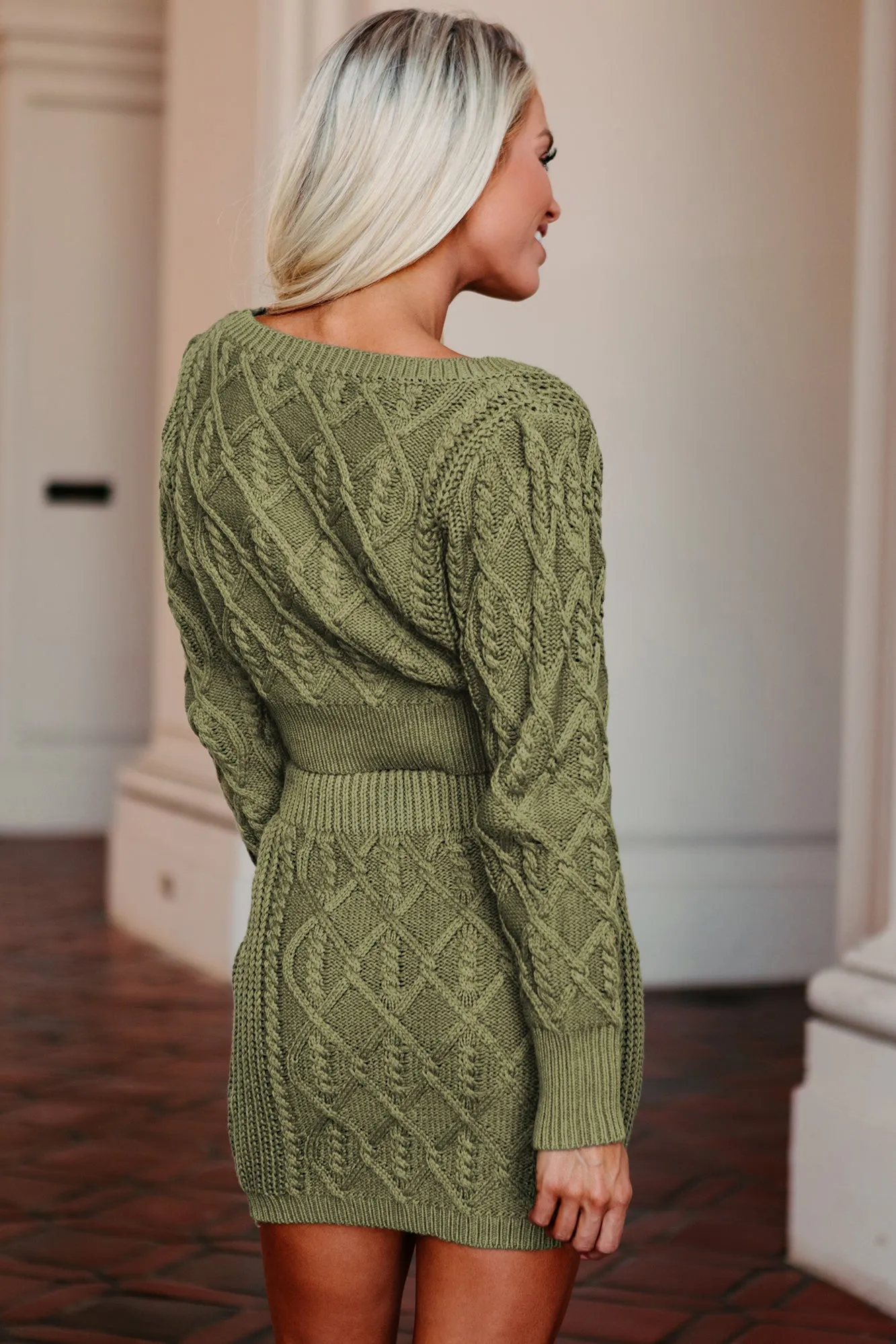 Finding Fulfillment Cable Knit Cardigan & Skirt Set (Olive)