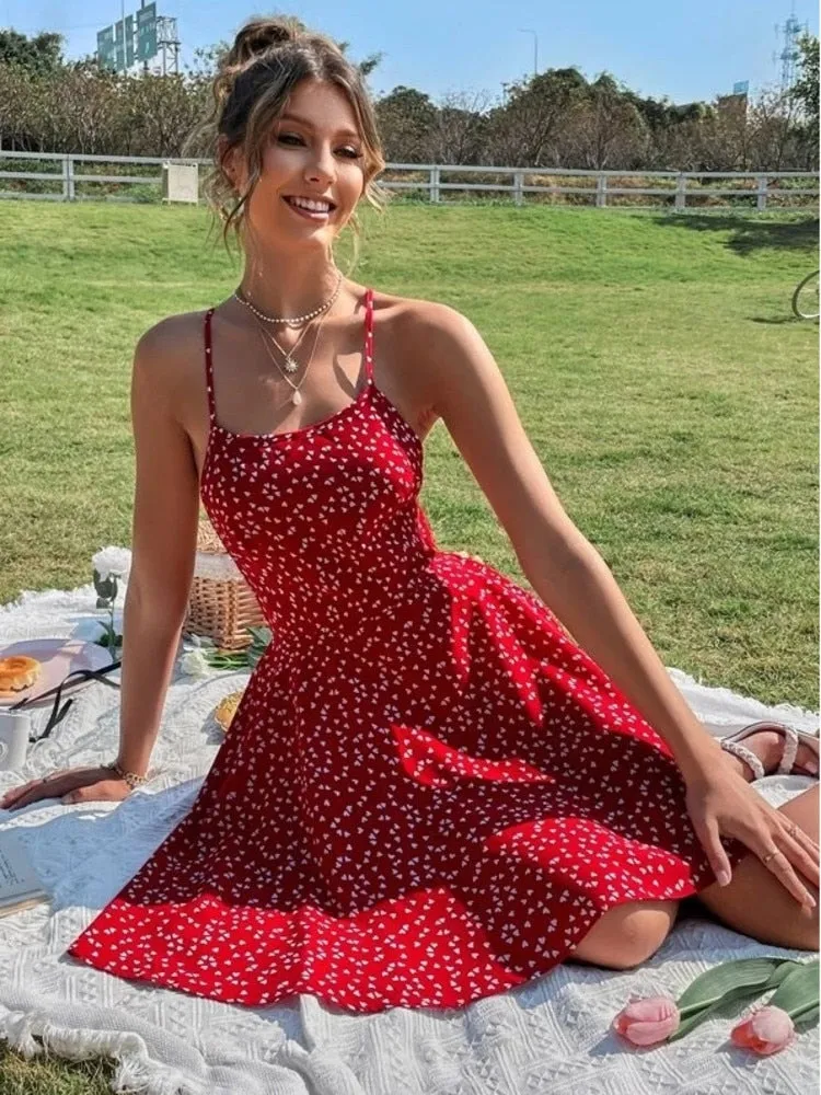 FLYTONN-Sexy spring and summer dresses, party dresses, graduation gifts,Confetti Crisscross Floral Backless Dress