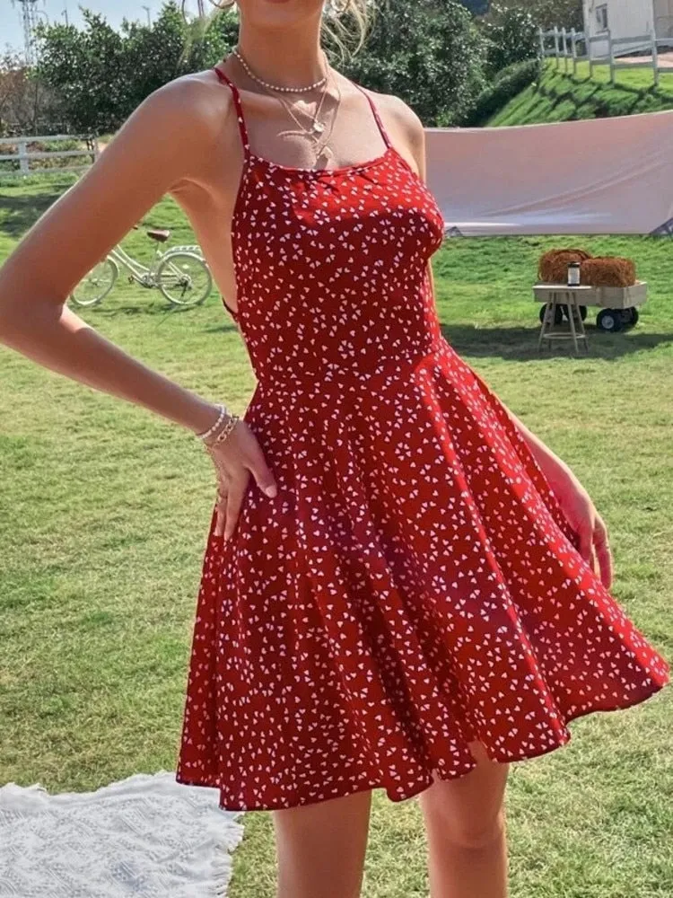 FLYTONN-Sexy spring and summer dresses, party dresses, graduation gifts,Confetti Crisscross Floral Backless Dress