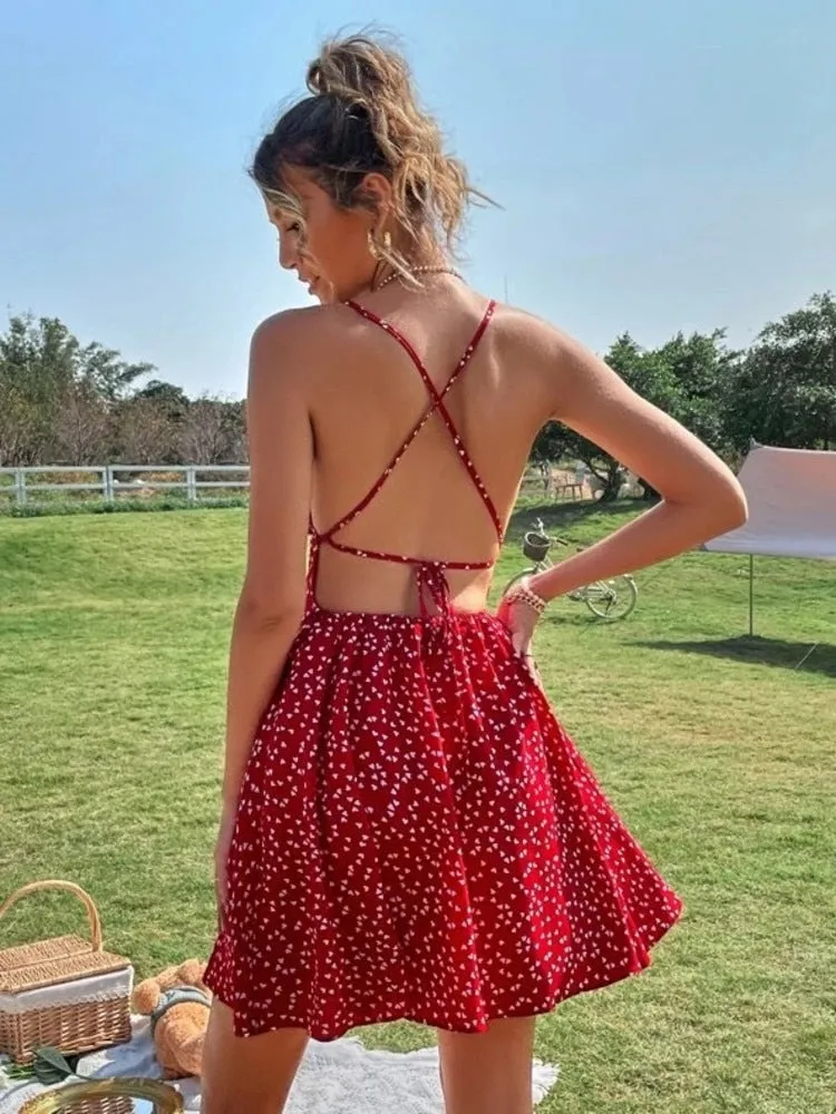 FLYTONN-Sexy spring and summer dresses, party dresses, graduation gifts,Confetti Crisscross Floral Backless Dress