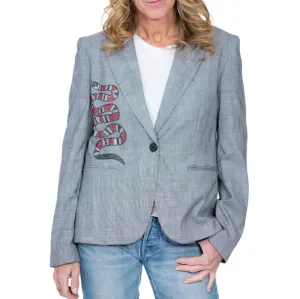 Front Snake Blazer - Black Plaid