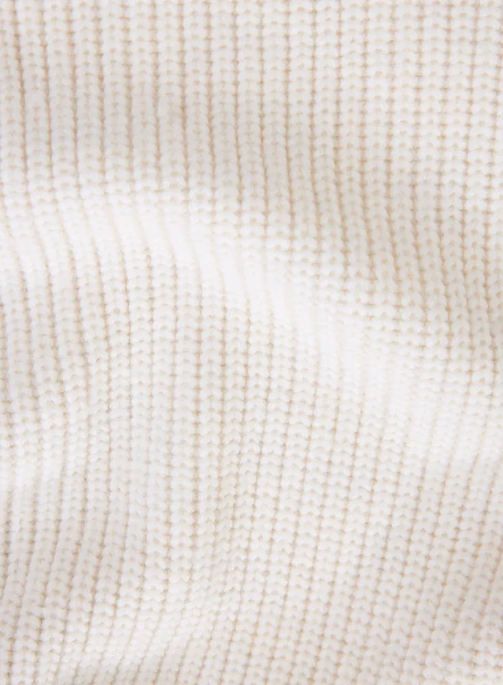 Gilet Blanc à Grosse Maille Col Montant Manches Longues en Laine Mérinos