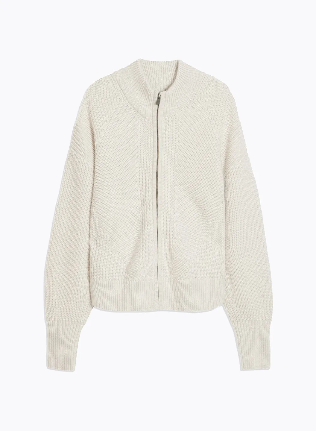 Gilet Blanc à Grosse Maille Col Montant Manches Longues en Laine Mérinos