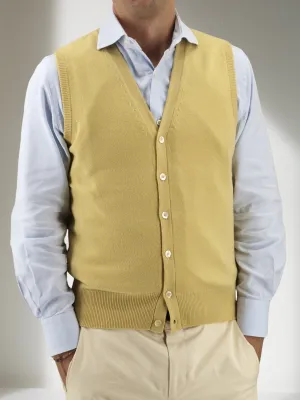 GILET BOTTONI GIALLO 100% CASHMERE