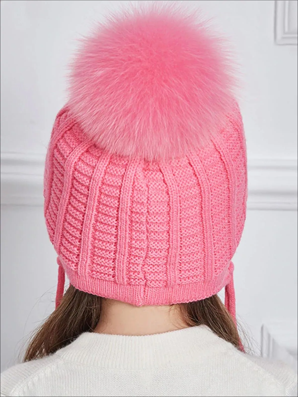 Girls Fall Knit Pearl Embellished Bow Tie Pom Pom Beanie ( 4 Color Options)