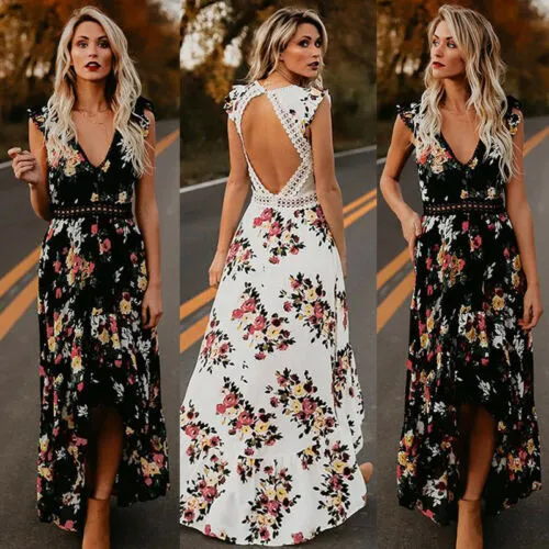 Gretta - Vintage Floral Print Maxi Dress with Sexy Back Design