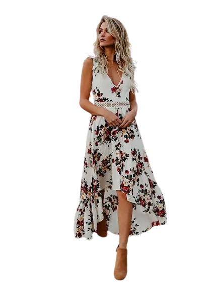 Gretta - Vintage Floral Print Maxi Dress with Sexy Back Design