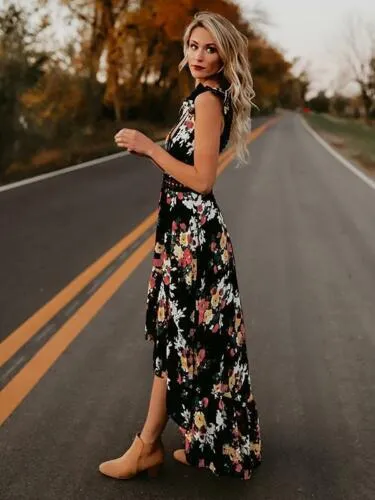 Gretta - Vintage Floral Print Maxi Dress with Sexy Back Design
