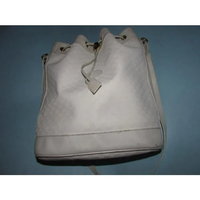 Gucci White Micro G Logo Print Leather Cross Body Bucket Purse