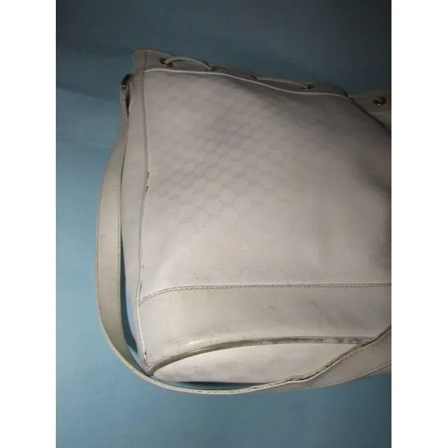 Gucci White Micro G Logo Print Leather Cross Body Bucket Purse