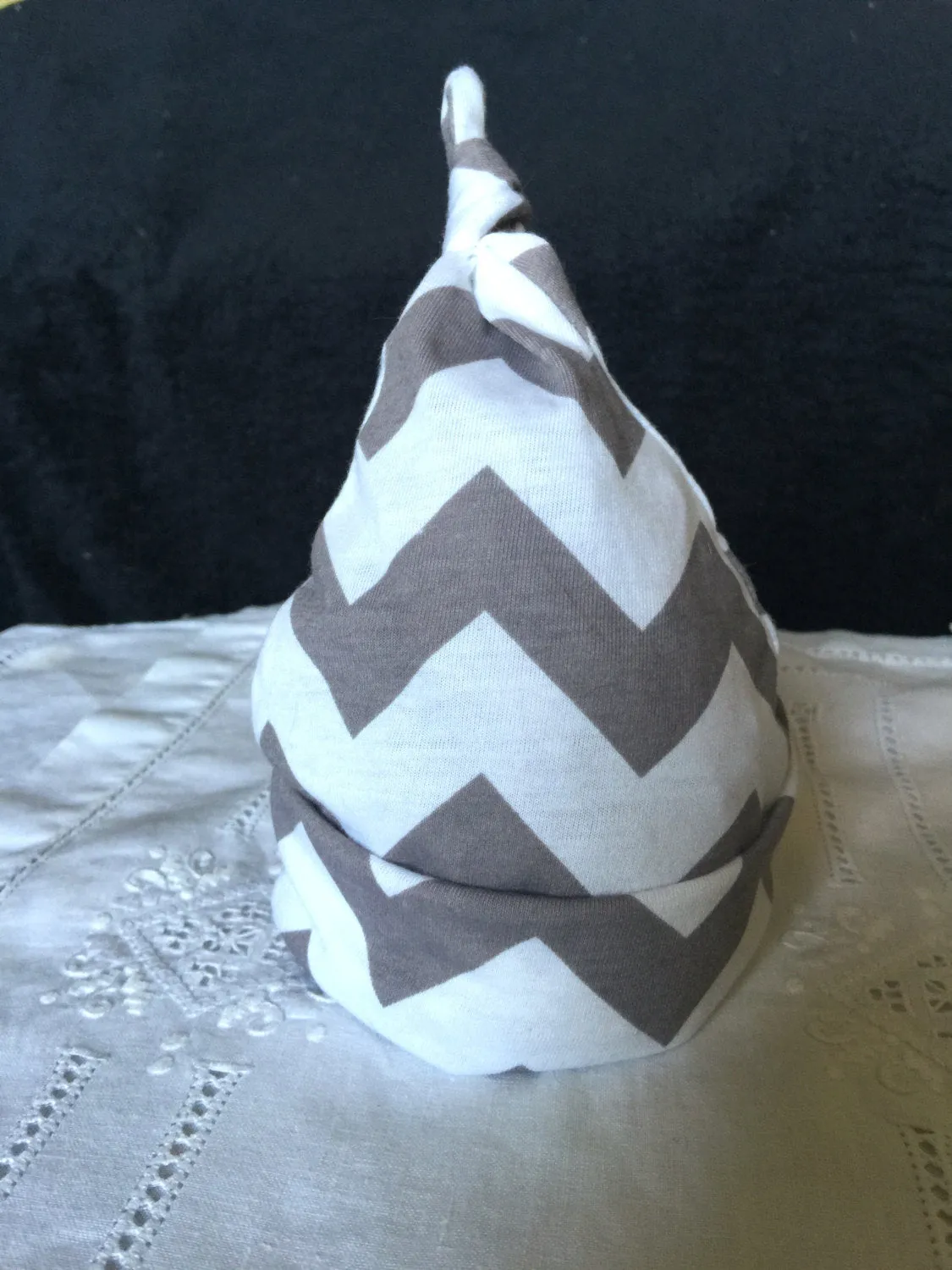 Hat Infant Baby Chevron Grey White Cotton