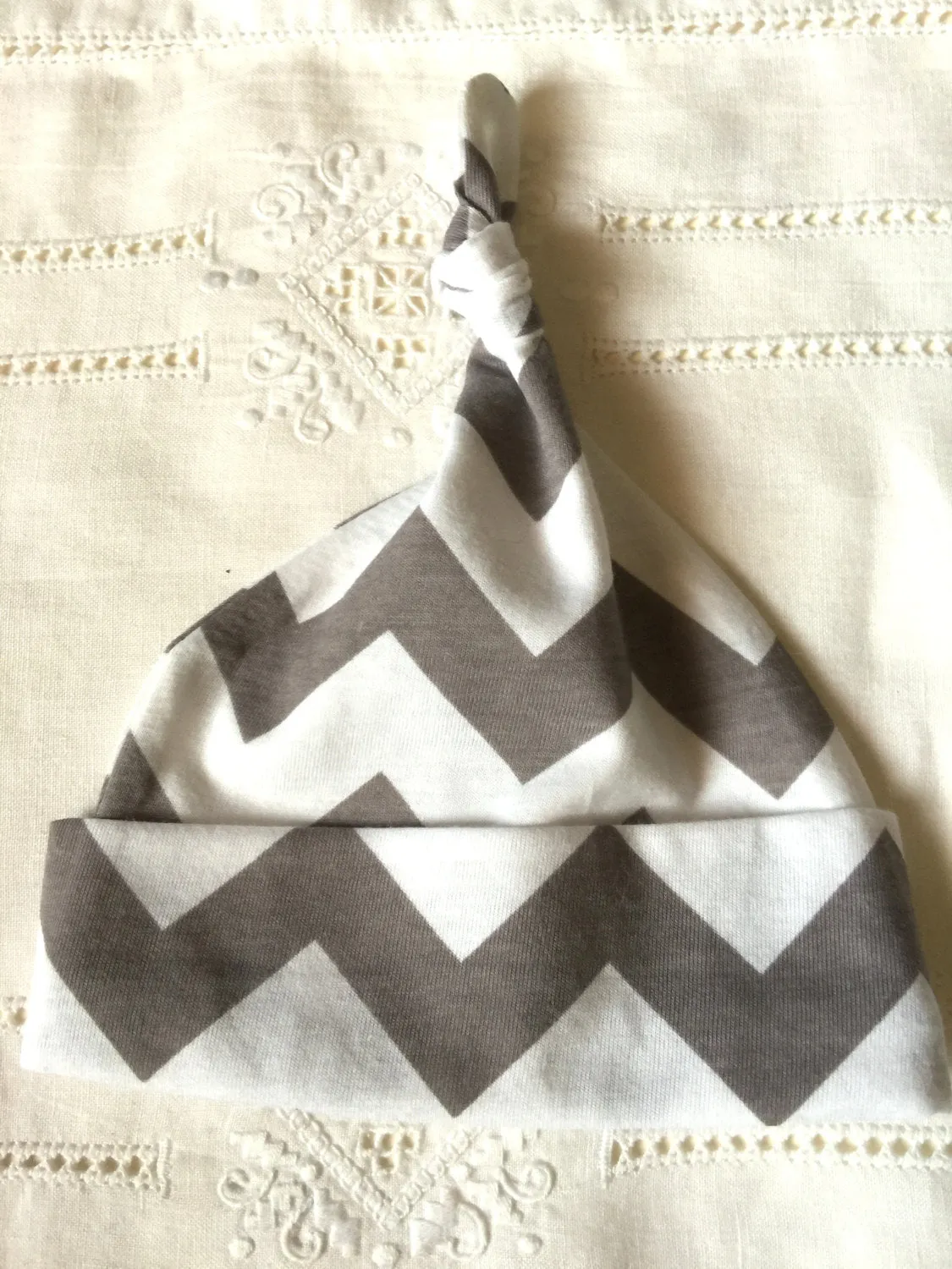 Hat Infant Baby Chevron Grey White Cotton