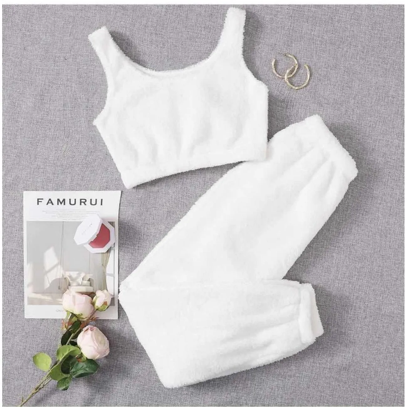 High Waisted Pants and Crop Top Sweater Set