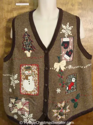Horrible 80s Brown Big Size Christmas Sweater Vest
