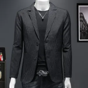 Jacquard Solid Black Color Blazer