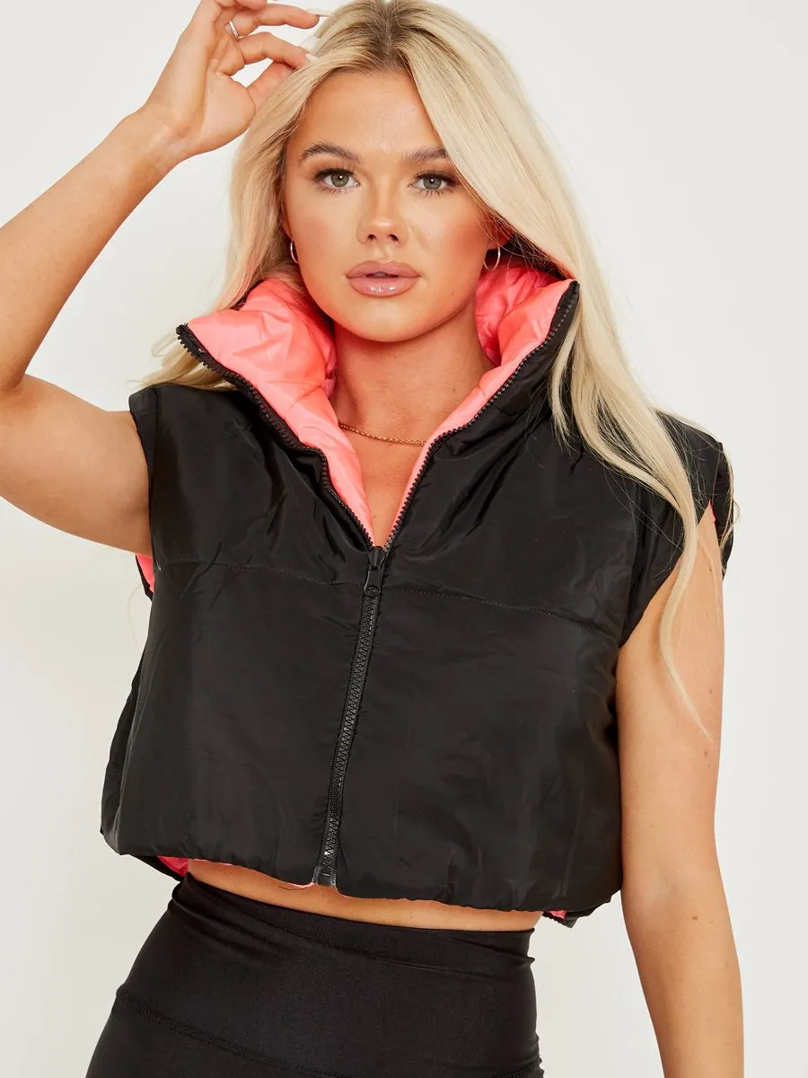 Jamie Reversible Crop Padded Gilet In Black