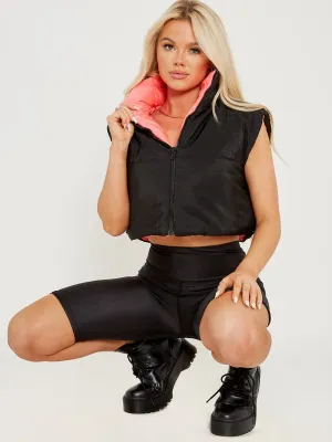 Jamie Reversible Crop Padded Gilet In Black