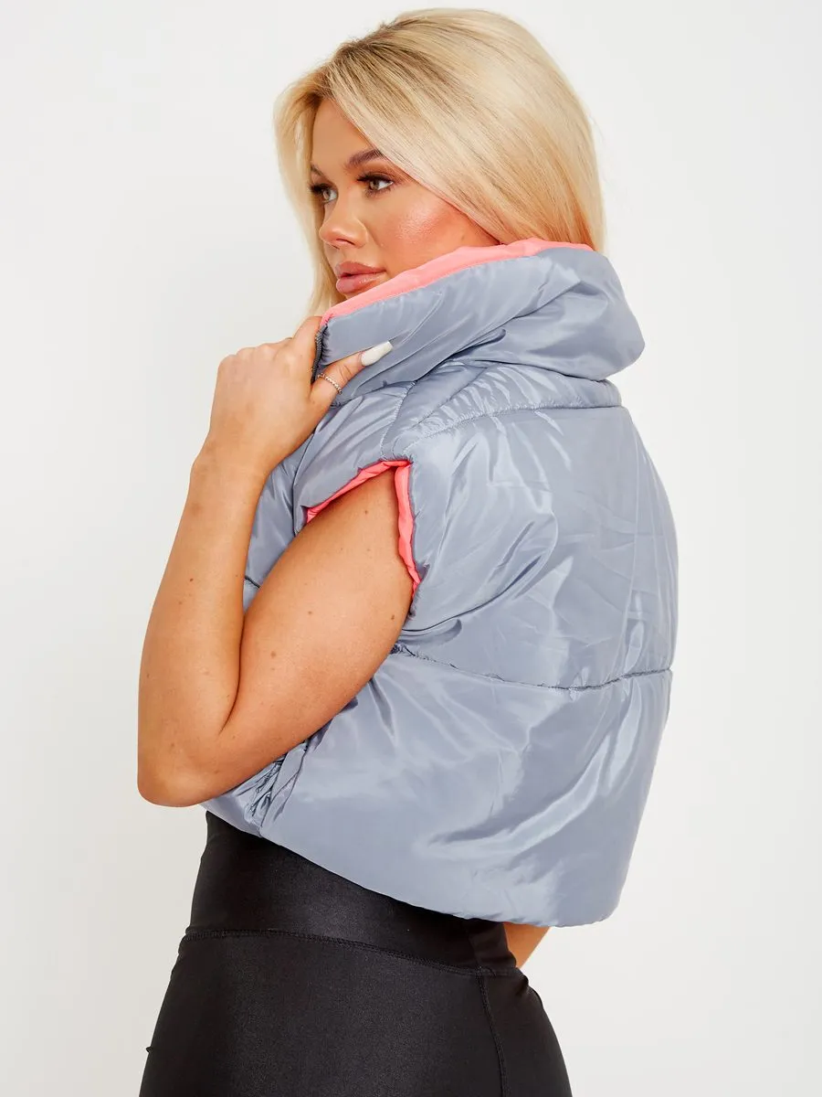 Jamie Reversible Crop Padded Gilet In Grey