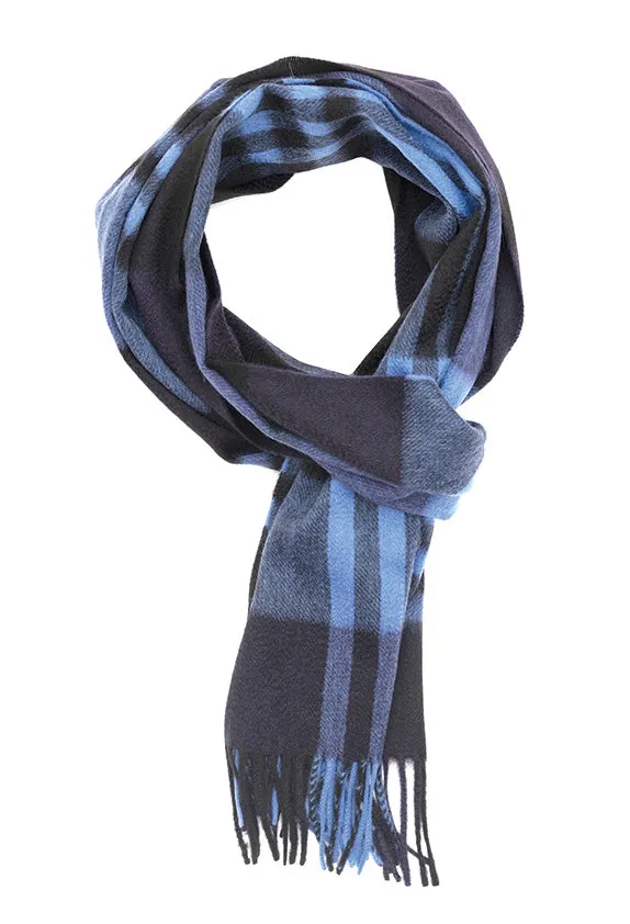 Joshua Ellis Black Watch 100% Cashmere Scarf New Blue x Black