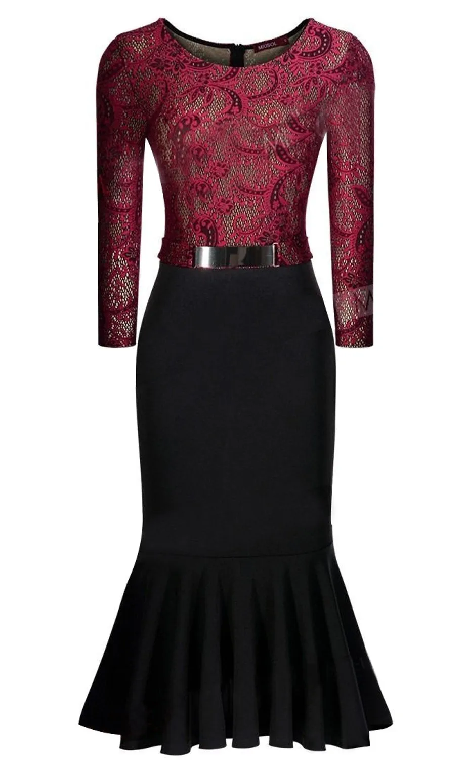 Ketty More Women Contrast Color Mermaid Skirt Lace Up Dress-KMWD296