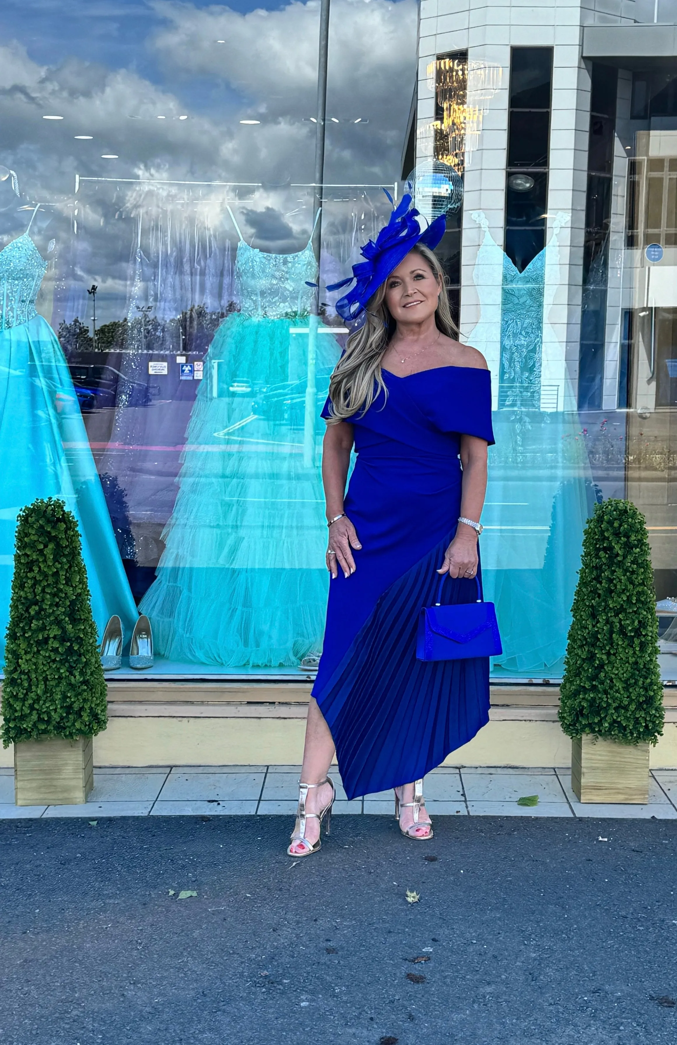 Kevan Jon Koran pleat knee midi dress in cobalt blue