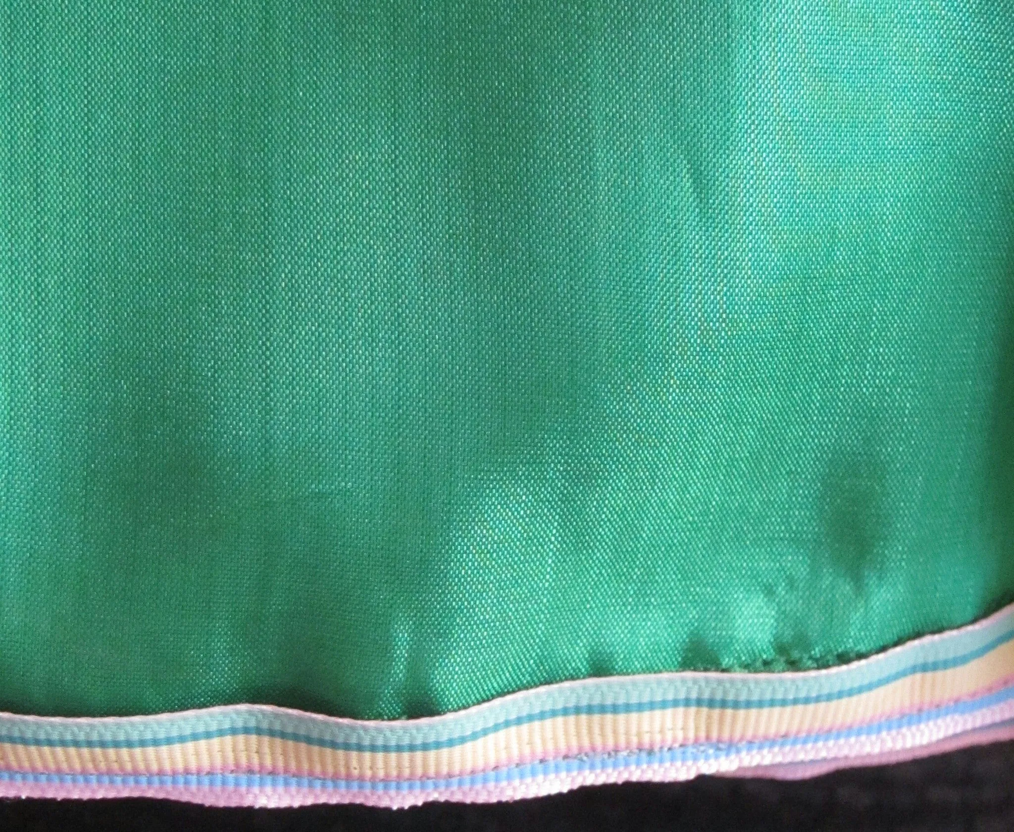 Ladies Green Scarf With Pastel Striped Trim.