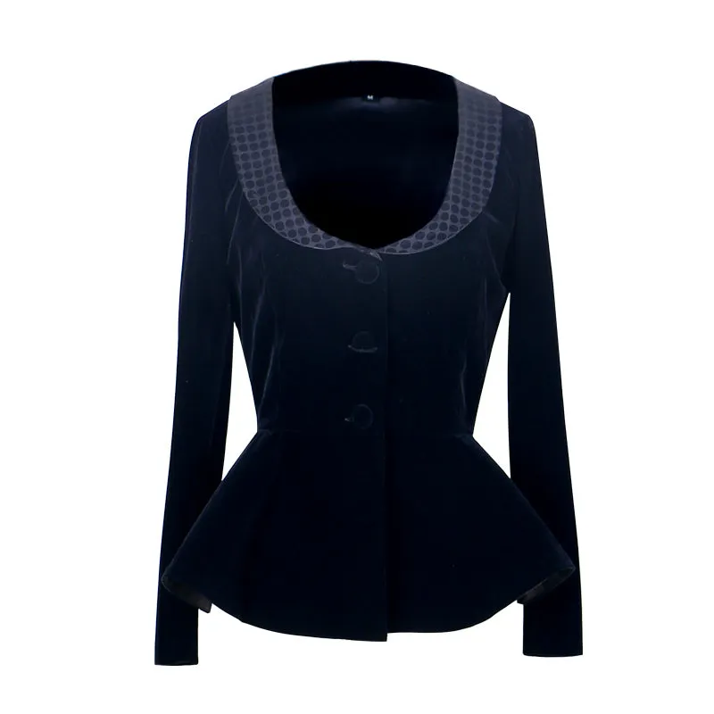 Le Palais vintage autumn winter retro elegant velvet jacquard dress   jacket suit set- Fany