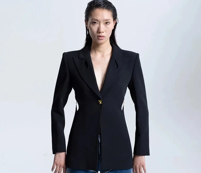 LEDIM W peach heart hollow waist suit  jacket blazer - Liore