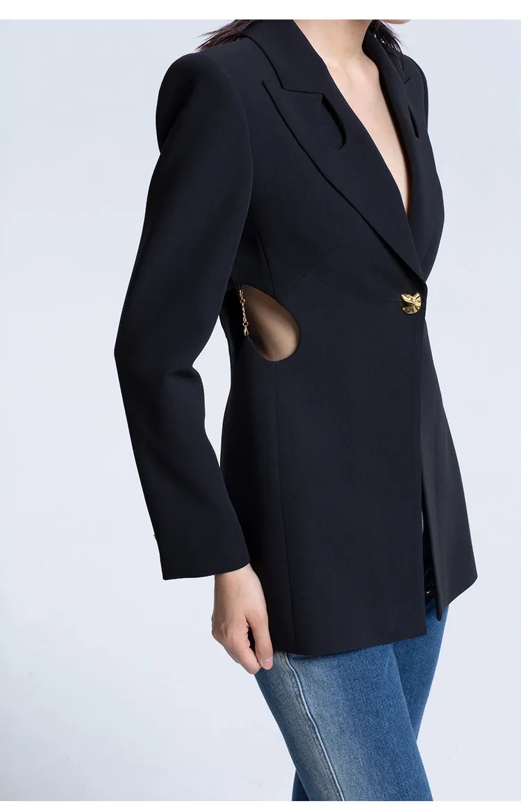 LEDIM W peach heart hollow waist suit  jacket blazer - Liore