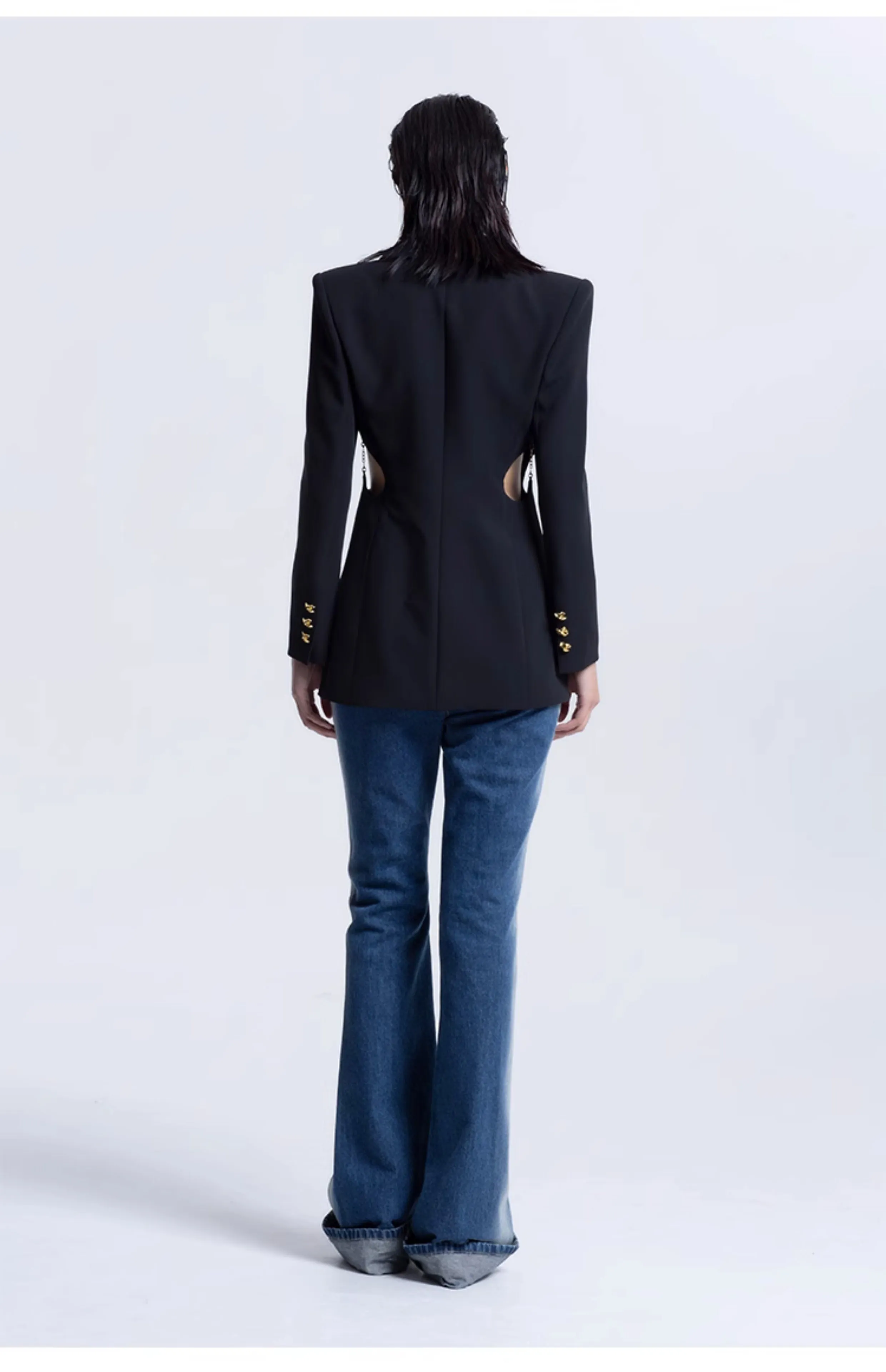 LEDIM W peach heart hollow waist suit  jacket blazer - Liore