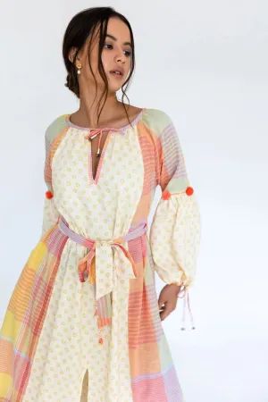 Lucille Dress - Yellow Peach Handloom Dress