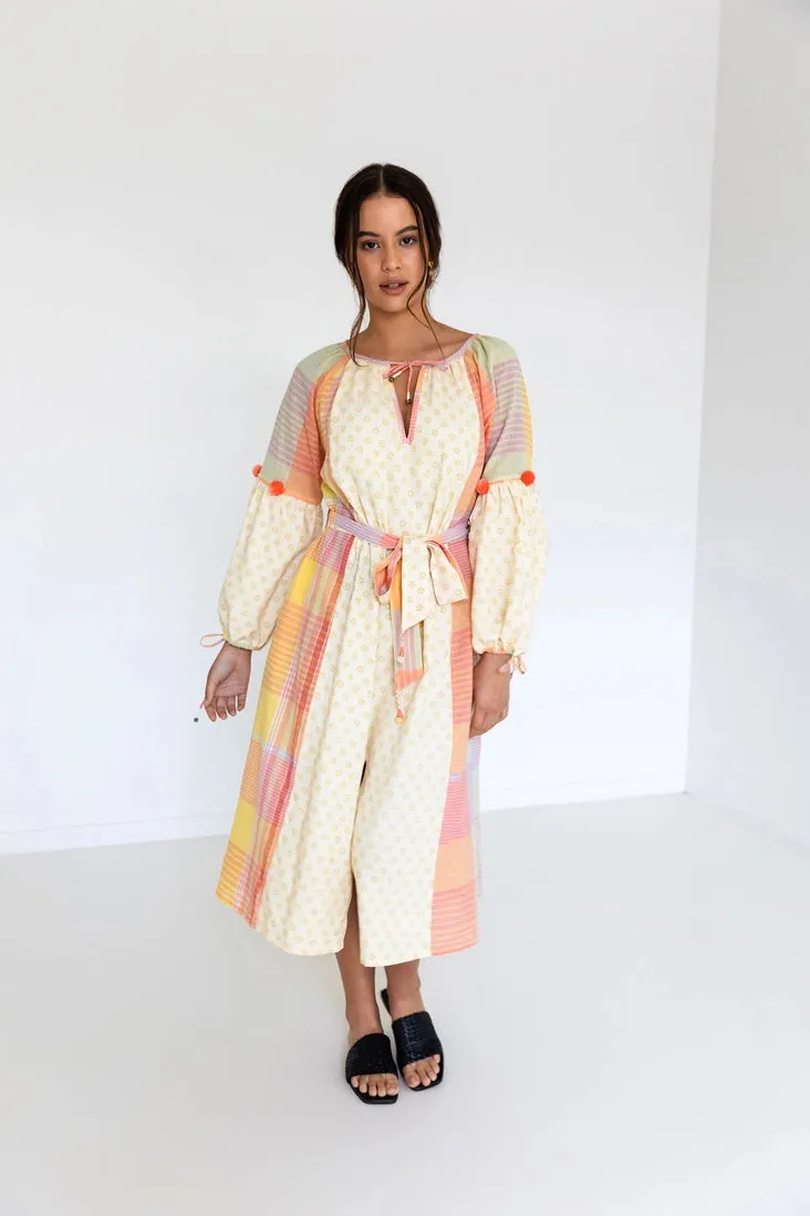 Lucille Dress - Yellow Peach Handloom Dress