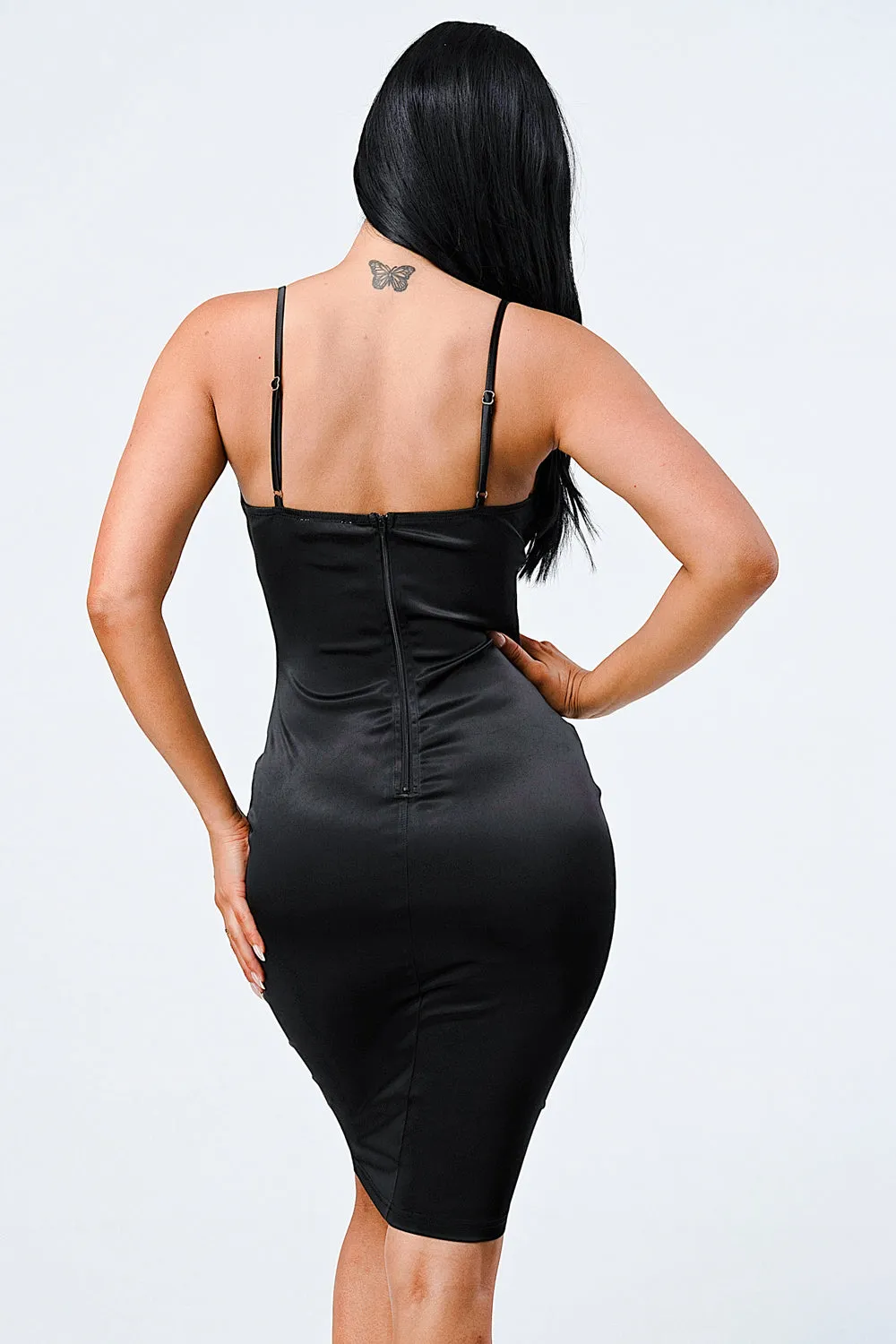 LUX SATIN V-WIRED SWEETHEART BODYCON DRESS