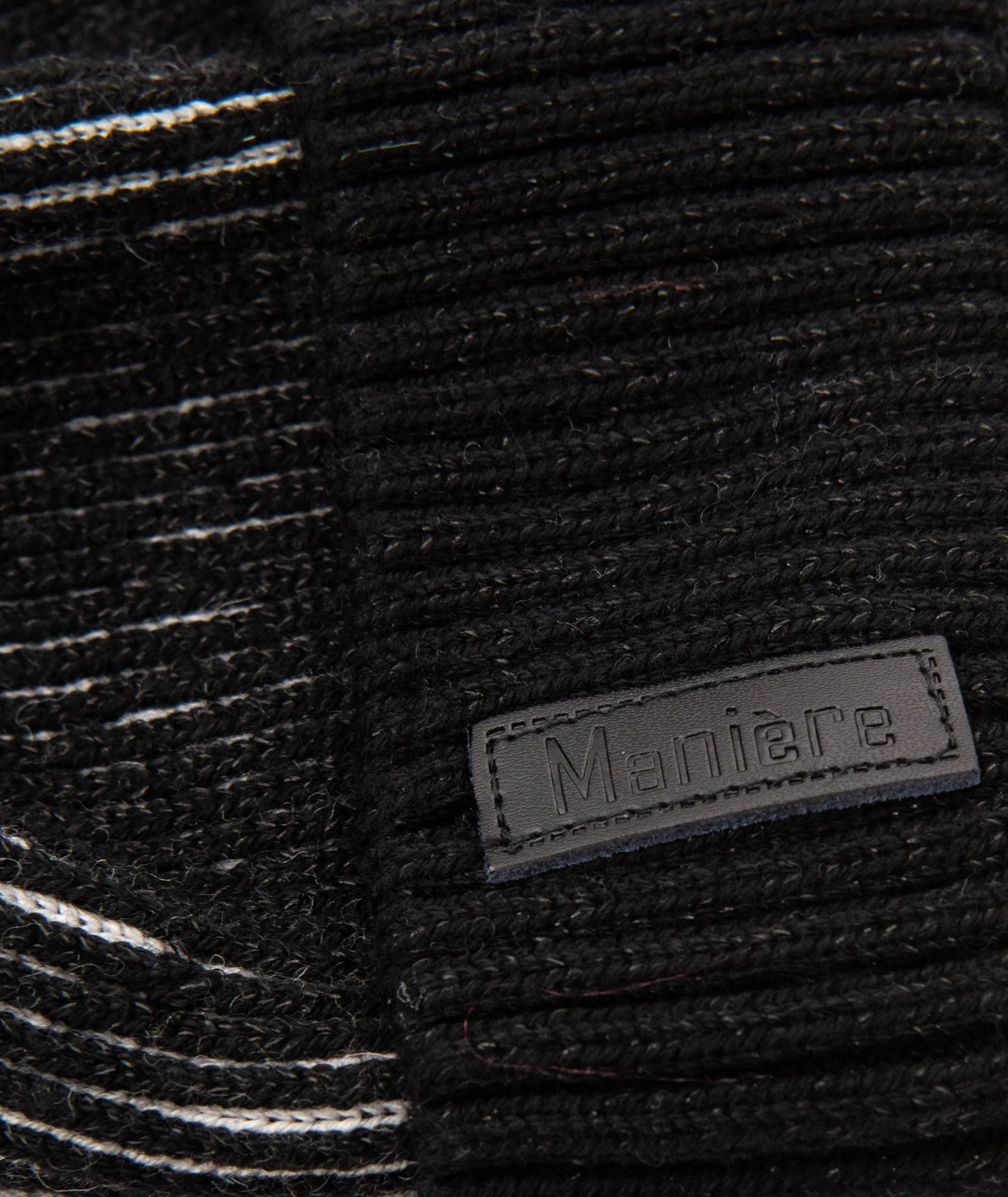 Maniere Black Ribbed Lurex Knit Hat With Black Pom